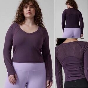 NWT Athleta Shanti Lace Top Plus 1X 16W 18W Deep Crocus Violet Fitted Crop Scoop